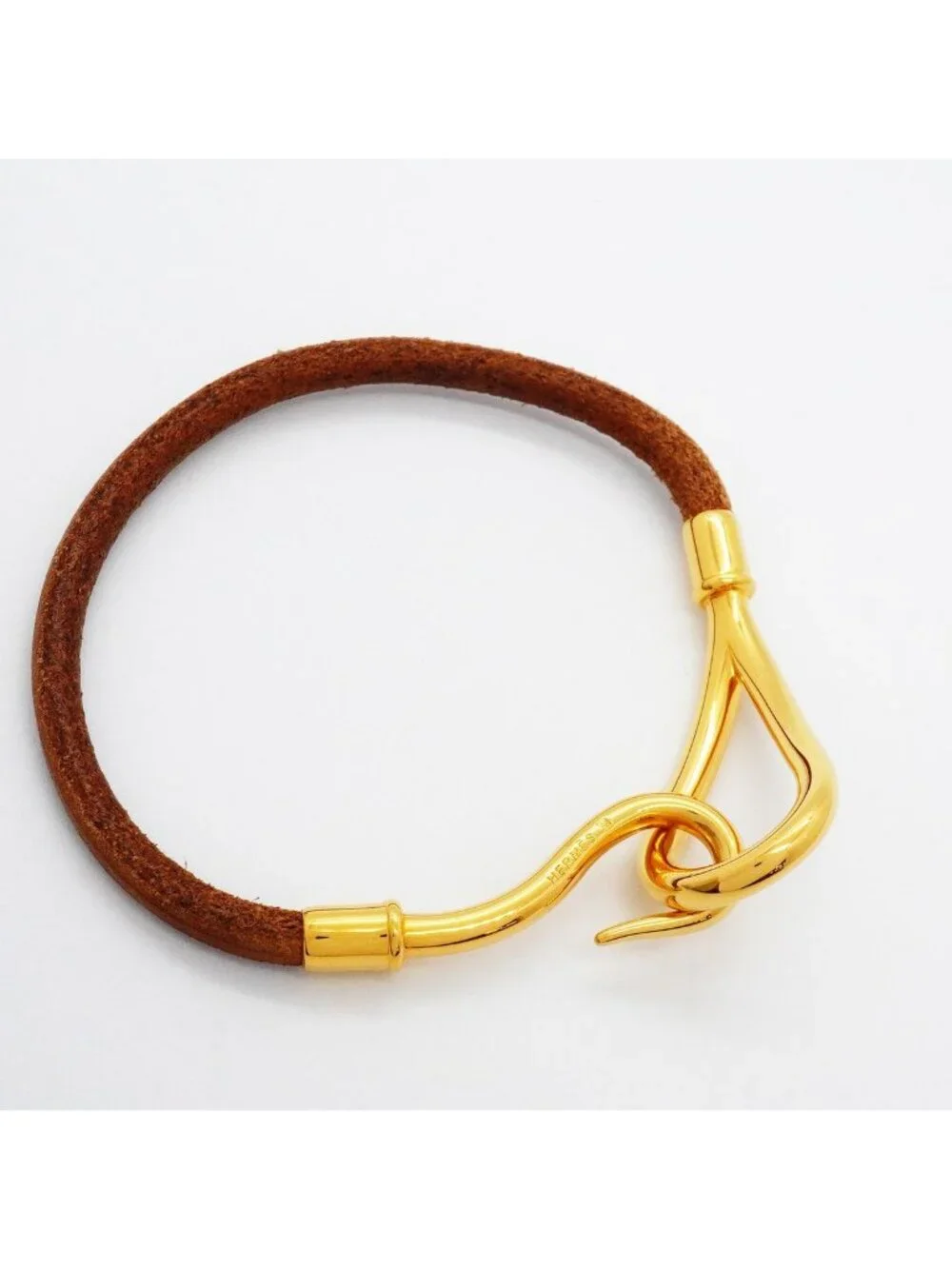 Hermes Bracelet Jumbo Hook Gold Plated Leather Brown